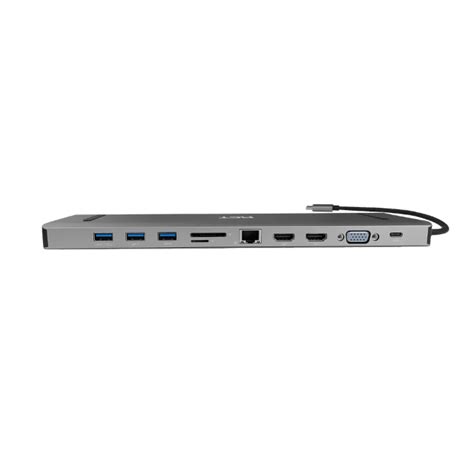 RCT USB type hub with 2 HDMI; 1 VGA; 3 USB3.0; 1 RJ45; PD; Audio; SD & microSD card reader